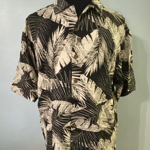 Silk Tommy Bahama Black Palm Leaves Hawaiian Shirt